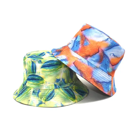 Unisex Double-sided Wearable Bucket Hat Fashion Abstract Print Sun Protection Outdoor Summer Fisherman Hat Casual Streetwear Headwear