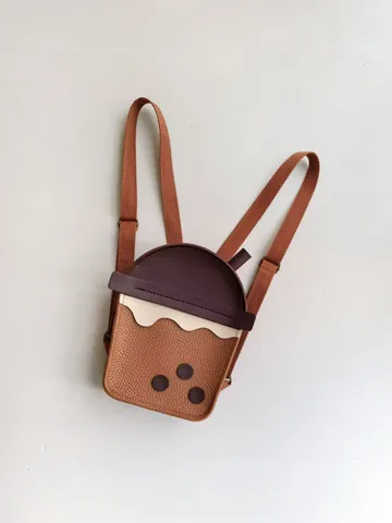Mochila Creativa para Niños Forma de Taza de Té con Leche Mini Mochila de Cuero PU Estilo Taza de Café Mocha Bolso de Hombro Ajustable
