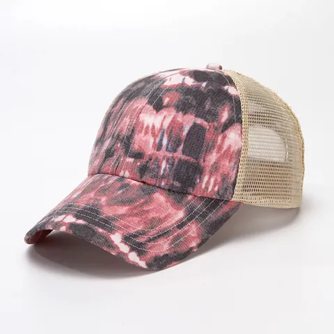 Dames Zomer Ademend Mesh Paardenstaart Honkbalpet Sterrenhemel Tie-Dye Trucker Pet Outdoor Sport Zonnehoed Verstelbaar