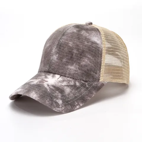 Dames Zomer Ademend Mesh Paardenstaart Honkbalpet Sterrenhemel Tie-Dye Trucker Pet Outdoor Sport Zonnehoed Verstelbaar