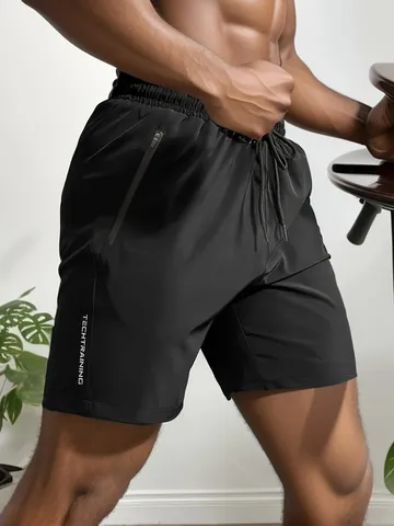 Pantalones Cortos Deportivos de Secado Rápido para Hombre Transpirables de Seda de Hielo con Bolsillos de Cremallera Fitness Gimnasio