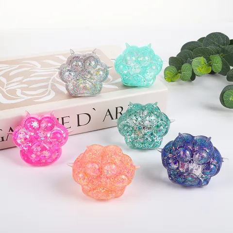 Creative Cute Cat Paw Squeeze Toy TPR Maltose Glitter Sequin Stress Relief Mini Sensory Toy For Office School Adults Teenagers