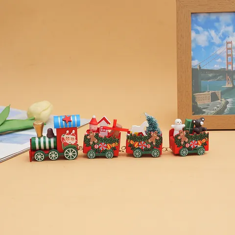 Wooden Christmas Train Decoration Desktop Ornament Cartoon Santa Claus Snowman Model Xmas Festival Holiday Gift Home Decor
