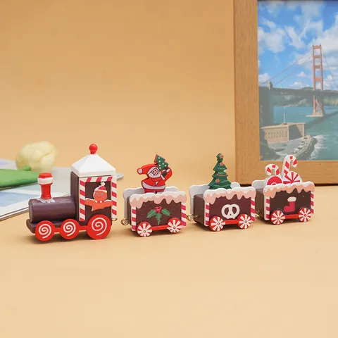 Décoration Petit Train Noël En Bois Peint Mini Ornement Table Père Noël Bonhomme Neige Biscuit Décoration Festive Classique