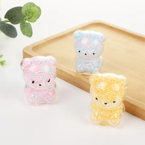 Cute Cartoon Bear Squishy Toy Soft Stress Relief Squeeze Toy With Colorful Foam Beads Decorative Toy For Kids And Adults