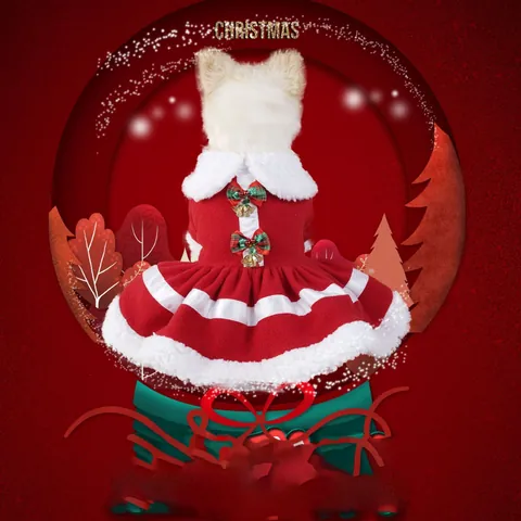 Christmas Pet Dog Dress Warm Polyester Fleece Red Plaid Bowknot Bell Puppy Cat Xmas Party Costume Outfit Small Medium Dogs