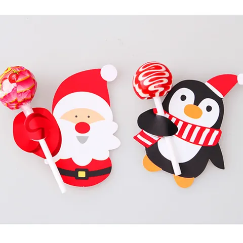 Cartes en Papier de Sucette de Noël Halloween Père Noël Manchot Fantôme Citrouille Emballage de Cadeau Décorations DIY Fête