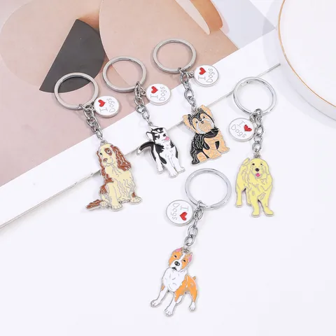 Cartoon Hond Zinklegering Sleutelhanger Schattige Puppy Hanger Metalen Sleutelring Voor Dierenvrienden Kinderen Cadeau