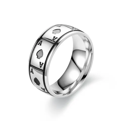 Anillo de Acero de Titanio Hip Hop As de Espadas As de Corazones para Hombre Mujer Anillo de Dedo Pulido Mágico Personalizado Cartas de Juego Joyería
