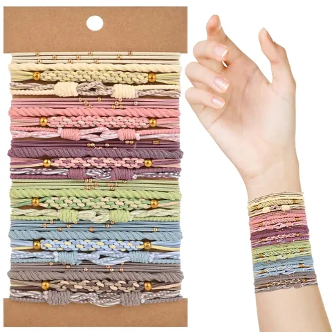 Bohemian Elastic Hair Ties For Women Multi-layer Braided Scrunchies Hand-woven Bracelet Earthy Tones Hair Accessories