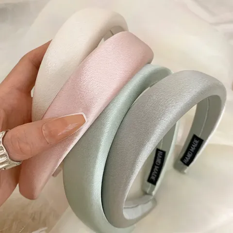 Serre-tête Élégant en Satin Éponge pour Femmes Couleurs Morandi Unies Haut de Tête Épais Accessoires Cheveux Printemps Été
