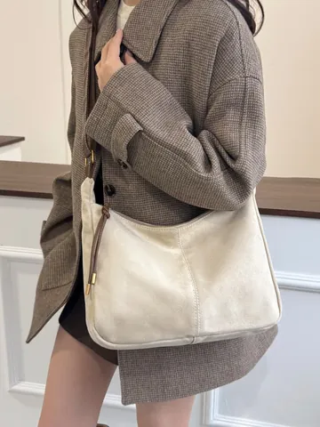 Damen Retro Kunstleder Tragetasche Große Kapazität Unterarm Schultertasche Mit Verstellbarem Riemen Urbane Minimalistische Tasche
