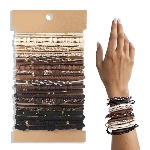 Bohemian Elastic Hair Ties For Women Multi-layer Braided Scrunchies Hand-woven Bracelet Earthy Tones Hair Accessories
