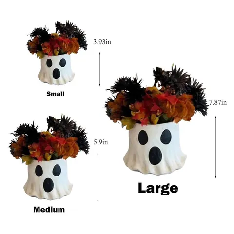 Cute Ghost Vase Resin Halloween Candy Bowl White Spooky Ghost Planter Decorative Tabletop Ornament For Holiday Home Decor