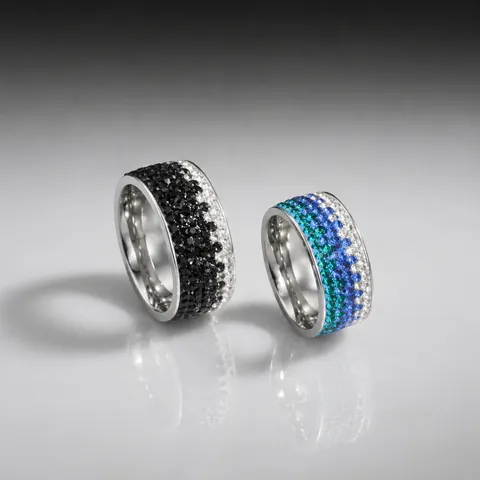Anillo de Acero Inoxidable de Moda para Mujer Anillo de Banda con Incrustaciones de Cinco Filas de Diamantes de Imitación de Lujo Accesorio de Joyería de Geometría Brillante para Fiesta Banquete Regalo