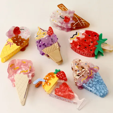 Frisch Süß Obst Eiscreme Geformt Haifisch Haarklammer Für Damen Handgefertigt Kunststoff Kralle Clip Haarschmuck