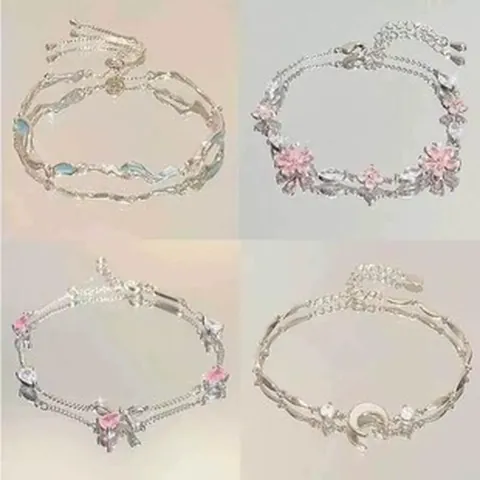 Mujeres Moda Aleación Diamante de Imitación Lazo Luna Flor de Cerezo Perla Pulsera Elegante Cristal Encanto Joyería de Mano Regalo