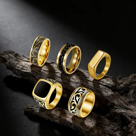 Heren Vintage Roestvrij Staal Ring Collectie Retro Streetwear Hip Hop Geometrische Zegelring Band Punk Sieraden Goud Zilver Ringen