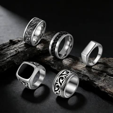 Heren Vintage Roestvrij Staal Ring Collectie Retro Streetwear Hip Hop Geometrische Zegelring Band Punk Sieraden Goud Zilver Ringen