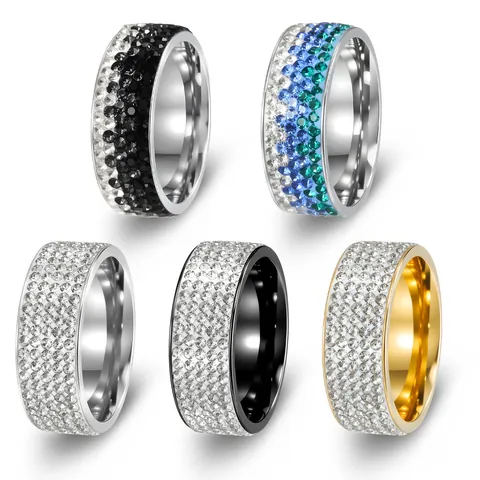Roestvrij Stalen Ring Meerdere Rijen Strass Pave Brede Band Mode Sieraden Dames Heren Punk Luxe Feest Accessoire