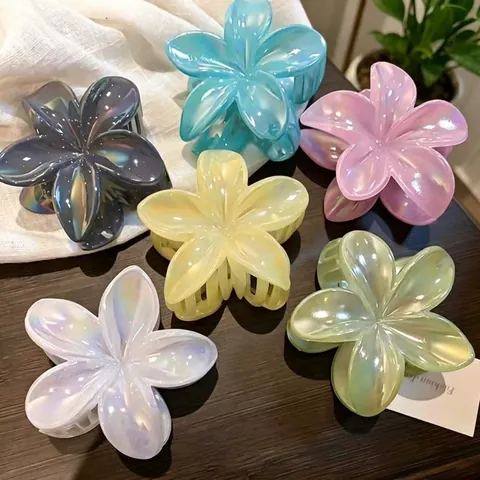 Pince à Cheveux Frangipanier Acrylique Nacré Pince Crabe Support Queue de Cheval Vacances Été Accessoires Cheveux Femmes