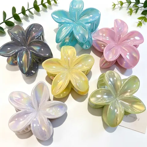 Pince à Cheveux Frangipanier Acrylique Nacré Pince Crabe Support Queue de Cheval Vacances Été Accessoires Cheveux Femmes