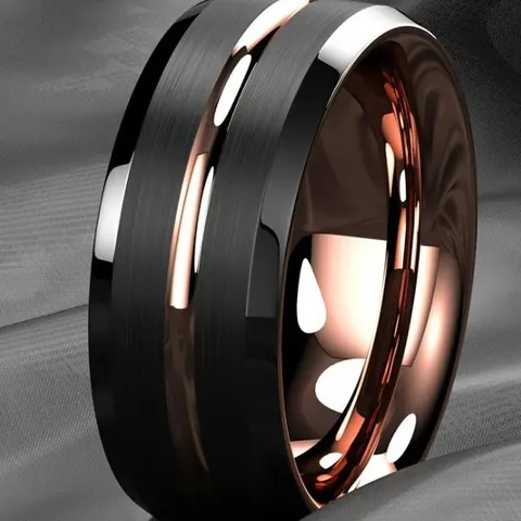 Edelstahl Ring 6mm 8mm Schwarz Gebürstete Oberfläche Bunte Rille Innen Poliert Industrieller Stil Bandring Schmuck Für Damen Herren