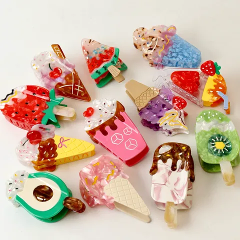 Frisch Süß Obst Eiscreme Geformt Haifisch Haarklammer Für Damen Handgefertigt Kunststoff Kralle Clip Haarschmuck