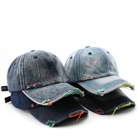 Πλυμένο Distressed Denim Καπέλο Μπέιζμπολ Μόδα Σκισίματα Ρυθμιζόμενο Υπαίθριο Προστασία από τον Ήλιο Καπέλο για Άνδρες Γυναίκες Βαμβάκι