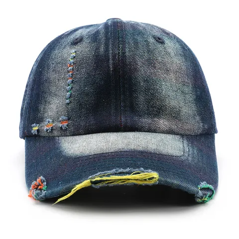 Πλυμένο Distressed Denim Καπέλο Μπέιζμπολ Μόδα Σκισίματα Ρυθμιζόμενο Υπαίθριο Προστασία από τον Ήλιο Καπέλο για Άνδρες Γυναίκες Βαμβάκι