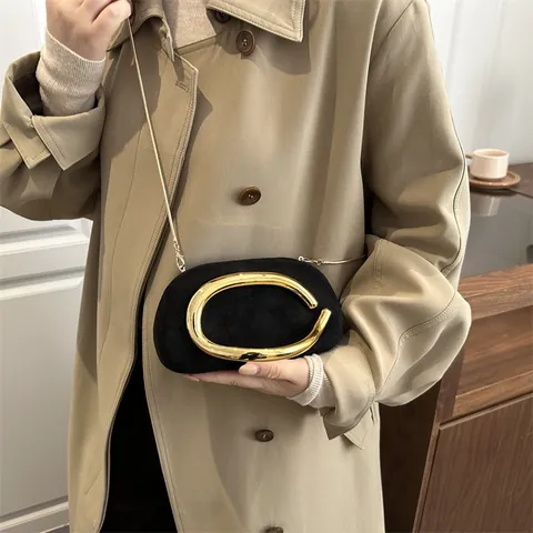 Retro Nischen Clutch Box Tasche Vintage Gold Metallgriff Kette Umhängetasche Für Damen Abendparty Eleganter Handtasche