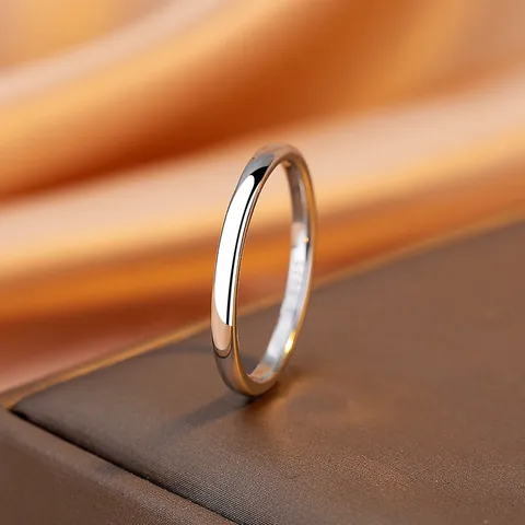 Minimalistisch 2mm 925 Sterling Zilveren Effen Band Ring Voor Heren Dames Glanzend Gepolijst Geometrische Vingerring Sieraden