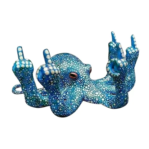 Lustiges Oktopus Harz Ornament Mit Mittelfinger Geste Leuchtend Im Dunkeln Gefleckte Oktopus Figur Haus Garten Schreibtisch Deko