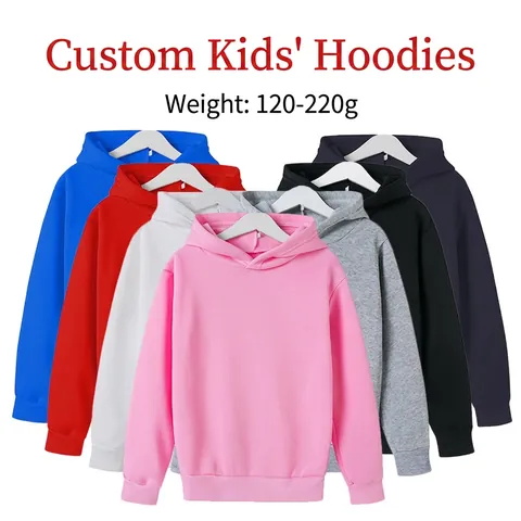 Kids Solid Color Fleece Hooded Sweatshirt Autumn Winter Long Sleeve Casual Soft Polyester Pullover Top For Boys Girls