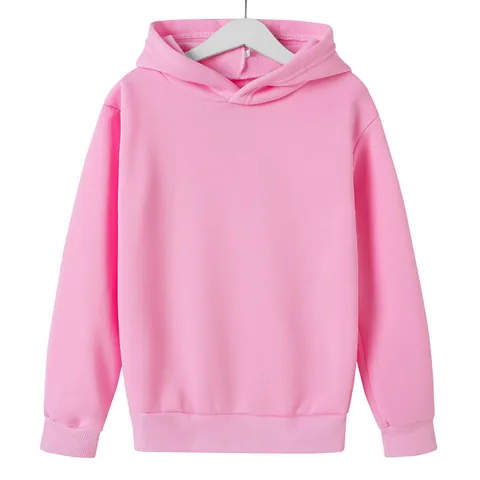 Kids Solid Color Fleece Hooded Sweatshirt Autumn Winter Long Sleeve Casual Soft Polyester Pullover Top For Boys Girls