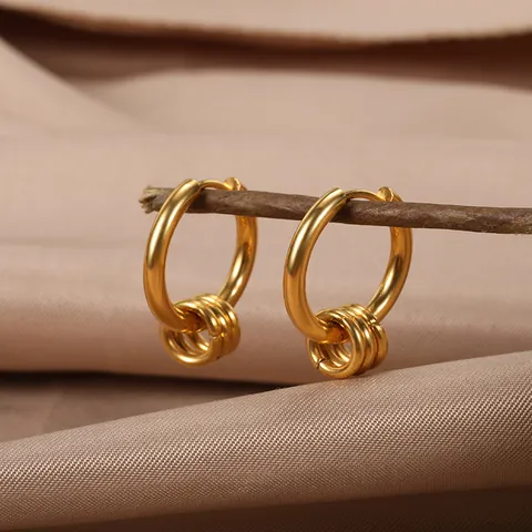 Retro 8K Gold Plated Stainless Steel Hoop Earrings For Women Light Luxury Geometric Multi Ring Round Earrings Fashion Jewelry