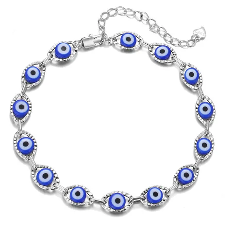 Bohemian Copper Evil Eye Anklet Bracelet Necklace For Women Men Gold Silver Enamel Blue Eye Rhinestone Fashion Jewelry Gift