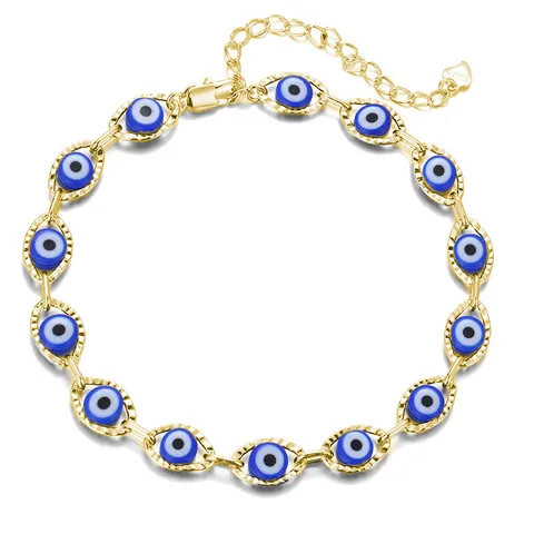 Bohemian Copper Evil Eye Anklet Bracelet Necklace For Women Men Gold Silver Enamel Blue Eye Rhinestone Fashion Jewelry Gift