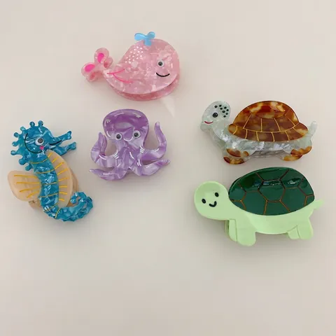 Handmade Acetate Marine Animal Hair Claw Clip Seahorse Turtle Octopus Whale Marble Texture Hair Accessories For Women