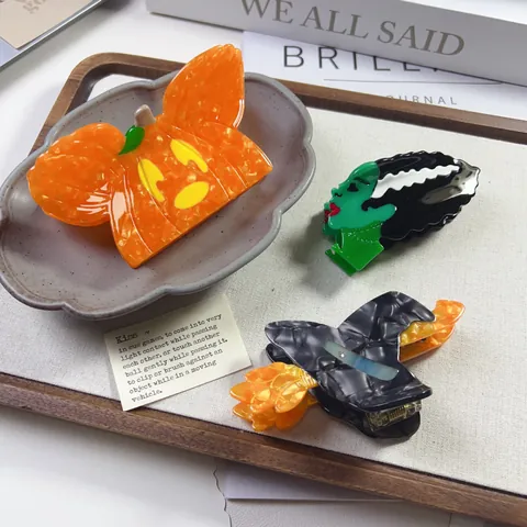 Pinzas para el Cabello de Resina de Halloween para Mujeres Calabaza Sombrero de Bruja Diseño de Fantasma Accesorios de Fiesta