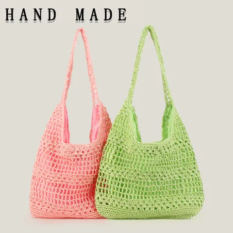 Sac à Épaule pour Femme Tissé à la Main en Papier Avec Design Ajouré et Grande Capacité Style Bohémien pour Vacances à la Plage Et Voyage