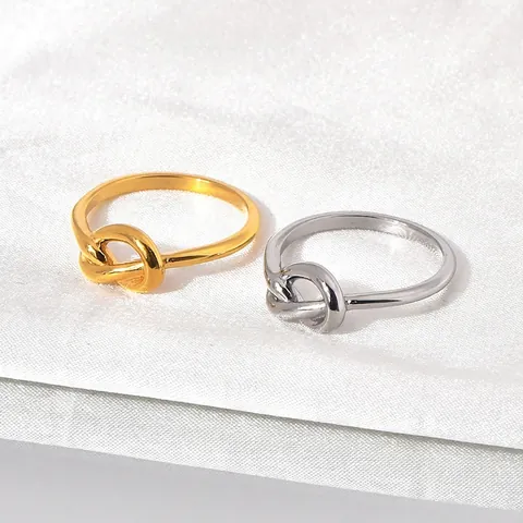 Vintage Titanium Steel Love Knot Ring For Women Men Minimalist Polished Gold Silver Wedding Engagement Finger Ring Fashion Jewelry