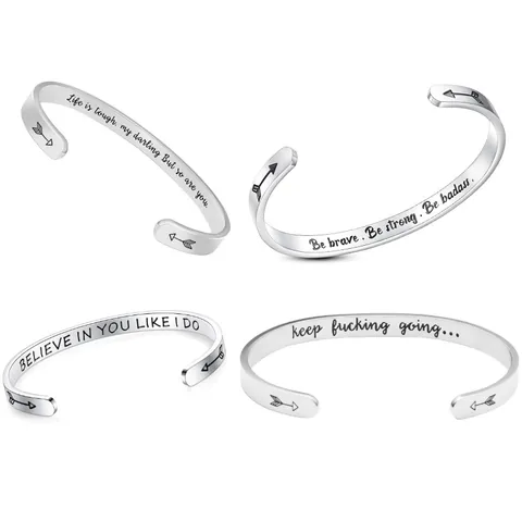 Bracelet Jonc Minimaliste En Acier Inoxydable Pour Femmes Ouvert En Forme De C Gravé Au Laser Citations Inspirantes Motif Flèche