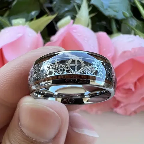 Steampunk Edelstahl Mechanisches Zahnrad Ring Vintage Industrie Holzmaserung Einlage Muster Band Ring Schmuck Für Herren Geschenk