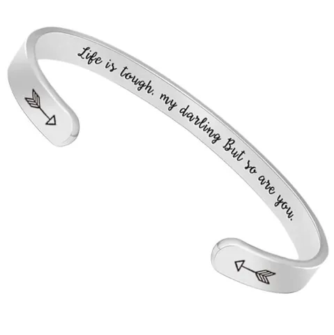 Bracelet Jonc Minimaliste En Acier Inoxydable Pour Femmes Ouvert En Forme De C Gravé Au Laser Citations Inspirantes Motif Flèche
