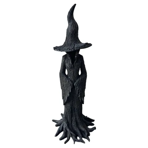 Figura de Bruja sin Rostro de Halloween Estatua de Fantasma de Resina Textura de Corteza Escultura Gótica para Decoración de Jardín