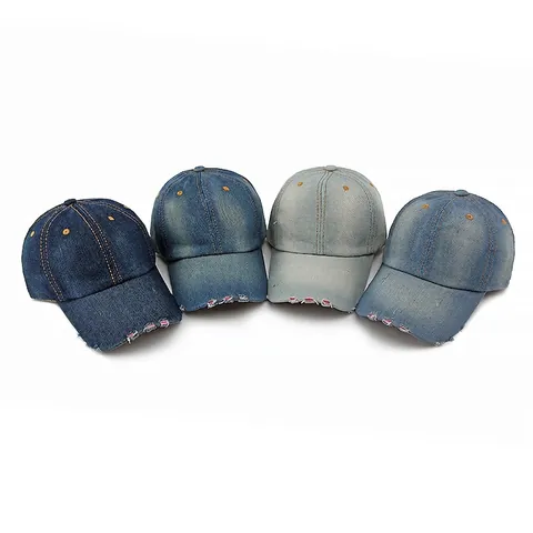 Berretto da Baseball in Denim Lavato Distressed Retro Cotone Protezione Solare Outdoor Regolabile Casual Cappello per Uomo Donna