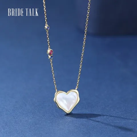 Collar de Corazón de Plata de Ley 925 Nácar Chapado en Oro Diamantes de Imitación de Colores Dulce Collar Colgante Mujer Joyería Diaria