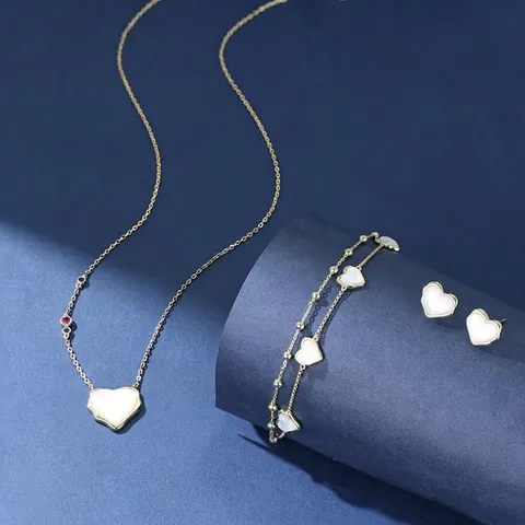 Collar de Corazón de Plata de Ley 925 Nácar Chapado en Oro Diamantes de Imitación de Colores Dulce Collar Colgante Mujer Joyería Diaria