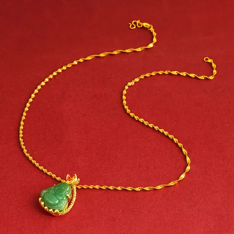 Ethno Damen Grün Synthetischer Jadeit Maitreya-Buddha Anhänger Kupferlegierung Blume Lächelnder Buddha Schmuck Ohne Kette